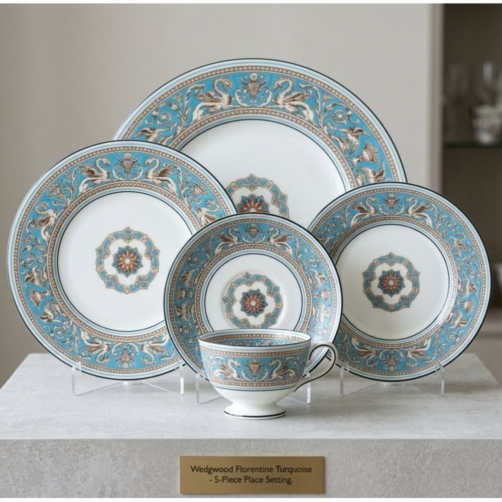 Wedgwood Florentine Turquoise Dinnerware 5 pcs Set - Dragon & Phoenix Motif
